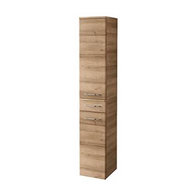 FACKELMANN Milano Hochschrank mit 2 Türen und 1 Schublade – Schrank fürs Badezimmer (30,5 cm x 165,5 cm x 32 cm) – Badschrank schmal in Holz braun von FACKELMANN