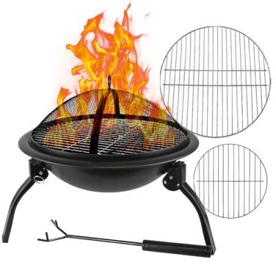 Feuertonne für den Garten - Feuerschale - Grill - Vielseitig einsetzbar - Feuerschalen für den Garten, klappbar - Sicher und wetterfest - Mit Funkenschutz für gemütliche Feuerstelle Outdoor Rundgrill von FEW LIQUIDS