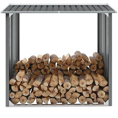 FIRBNUS Brennholzlager Verzinkter Stahl 172x91x154 cm Grau Brennholz Unterstand Firewood Storage Holzaufbewahrung Outdoor Kaminholzregal Aussen Holzunterstand Metall Garten Brennholzlager von FIRBNUS