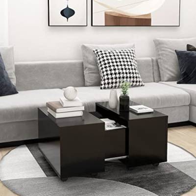 FIRBNUS Kleiner Tisch Wohnzimmer 60x60x38 cm Couchtisch Beistelltisch Holz Wohnzimmertisch Stilvollen Design Coffee Table Coffee Tisch Bürotisch Haltbarkeit Schwarz Holzwerkstoff mit Fächer von FIRBNUS