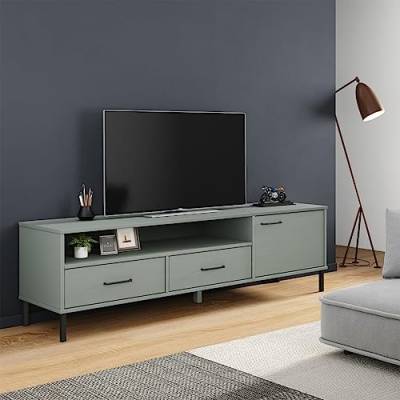 FIRBNUS TV-Schrank Oslo mit Metallbeinen 158x40x46,5 cm Grau Massivholz Kiefer Sideboard Holz TV Lowboard Holz Sideboard Industrial TV Cabinet TV Unterschrank TV Schrank Holz Kommode Holz TV Kommode von FIRBNUS