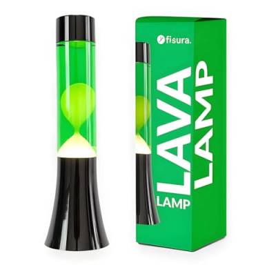 FISURA - Grüne Lavalampe. 30 cm große Lavalampe mit schwarzem Sockel, grüner Flüssigkeit und gelber Lava. Lampe mit Entspannungseffekt. 9x9x30 cm von FISURA