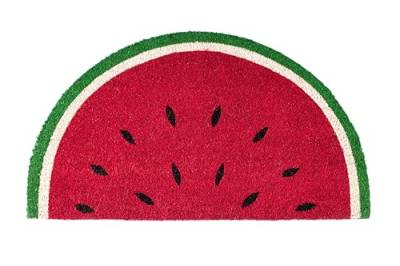 FISURA - Fußmatte außen Wassermelone aus Kokosnuss mit Rutschfester PVC-Rückseite. Halbrunde Fußmatte. Maße: 70 cm x 40 cm. Rot, grün, weiß und schwarz. von FISURA