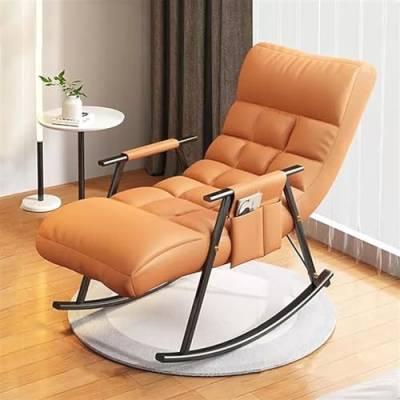 FIXARE Schaukelstuhl Accent Glider Lounge Chair Liegestuhl for Wohnzimmer, Schlafzimmer, Beistellstühle, Rückenlehne 5 Positionen Und Weich Gepolstertes Kissen (Color : Orange, Size : Black feet) von FIXARE