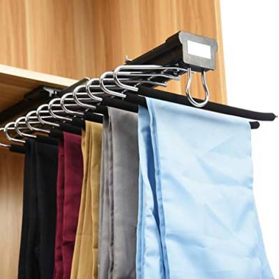 Garderobe Laufschiene Hosen Rack Ausziehschrank Kleidung Storage Rack mit Dämpfungs-System, Schrank Storage Rack for 11 Schal von FKKPRVAX