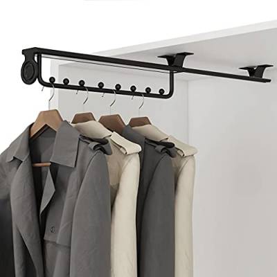 Kleiderstange ausziehbar Hochleistungs-Kleiderbügel für Kleiderschrank, ausziehbare Kleiderstange, Kleiderbügel matt lackiert (Schwarz) (Size : 25cm/9.8inch) von FKKPRVAX
