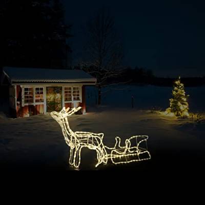 FLINQ Rentier mit Schlitten - Weihnachtsbeleuchtung - Gartendeko für Draußen Wetterfest - Warmweiß von FLINQ