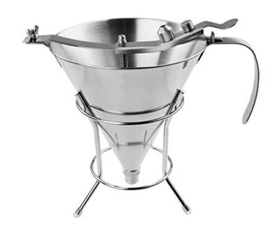 FMprofessional 1,9 Liter Fondanttrichter, Einfülltrichter aus hochwertigem Edelstahl, Teigportionierer mit Ständer, Backtrichter für Verschiedene Anlässe (Farbe: Silber), Menge: 1 Stück von FMprofessional