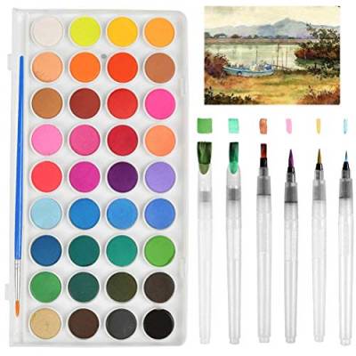 FOCCTS Wasserfarben Pinselstift Set,6 Stück Wasser Pinsel Aquarell Pinsel+36 Farben Wasserfarben Aquarellfarben Set für Malerei,Malen,Kalligraphie von FOCCTS