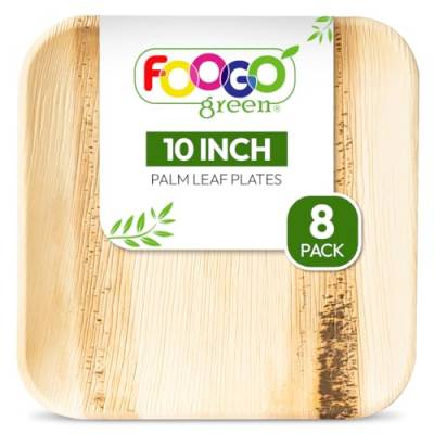 FOOGO Green 8 Einweg-Palmblattteller, 10" (25 cm) Groß, Quadratisch, Umweltfreundlich, kompostierbare Teller, Wie Holzteller, Papierteller, für Heißes Essen, Hochzeit, Picknick-Party-Teller von FOOGO Green