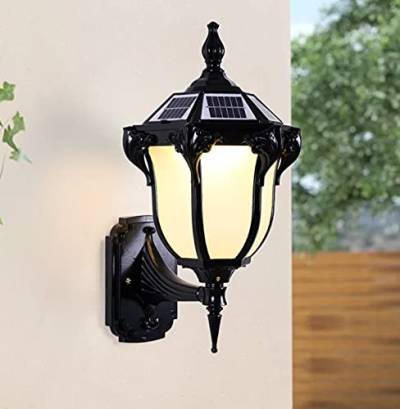 FREEDL Wandleuchte Solar Außen Antik Solarleuchte Garten, Vintage Laternen Wandlampe Außen Wasserdicht Mit Glaslampenschirm, Led Solar Hoflampe Retro Design Mit Fernbedienung Außenbeleuchtung,Schwarz von FREEDL