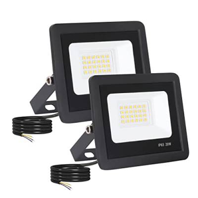 LED Strahler Außen 2 Stücke, Superhell Außenstrahler 20W 2000LM, IP65 Wasserdichte Super Helle Schwarze Geführte Scheinwerfer im Freien für Dach Garten Hof Tor Garage (3000K Warmes Licht) von FUPE