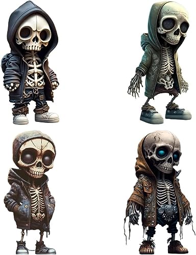 FZQBEY Coole Skelett Figuren, Skelett Figuren Deko, Harz Kunsthandwerk niedliche Statue Skelett Denkmal, Sammelbare Gothic Totenkopf Skulptur, Halloween Dekoration für Zuhause, Büro(4pcs) von FZQBEY