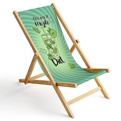 Ferocity Holz-Liegestuhl Klappbar Klappliegestuhl Sonnenliege Strandstuhl Wechselbezug Motiv Mojito Diet [119] von Ferocity