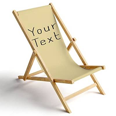 Ferocity Holz-Liegestuhl Klappbar Klappliegestuhl Sonnenliege Strandstuhl Wechselbezug Motiv Your Text Beige [119] von Ferocity