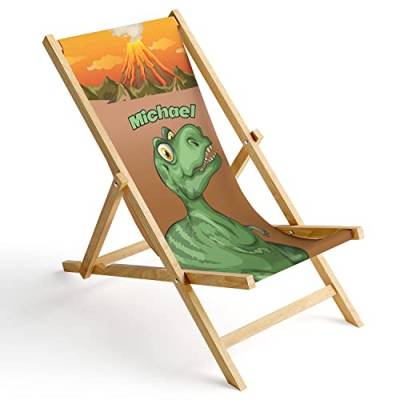 Ferocity Kinder Holz-Liegestuhl Personalisierbar Klappbar Klappliegestuhl Sonnenliege Strandstuhl Wechselbezug Motiv T-Rex [119] von Ferocity