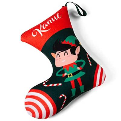 Ferocity Strumpf für Weihnachten Personalisiert mit Namen für Kinder 2 in 1: Custom Weihnachtsdeko Weihnachtsstrumpf Socke und Kissen mit Füllung 28 x 25 x 17 cm Motiv Elf [156] von Ferocity