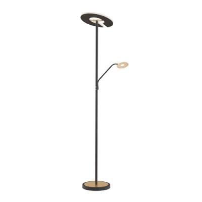 Fischer & Honsel Stehleuchte, Dent|sandschwarz/goldfarben|H: 180 cm, D: 35 cm, A: 50 cm|stufenlos dimmbar|Farbtemperatureinstellung|2x LED 2700/3350/4000 K| 1x 37 Watt|1x 8 Watt, 5400 lm|EEG: F|40466 von Fischer & Honsel