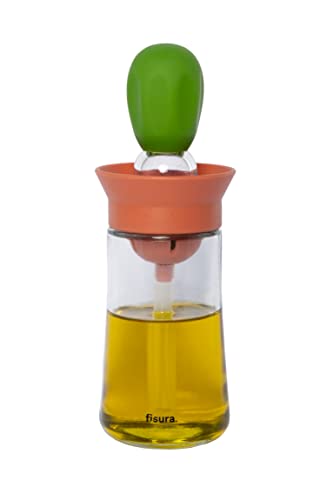 FISURA - Ölflasche mit Pinsel grünem und orangefarbenem .Ölflasche 180 ml. Ölspender mit Pinsel für Grill und Küche. Küchen-Pinsel Mit Silikon und Glas. von FISURA