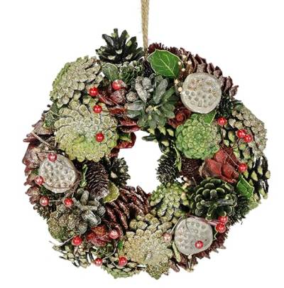 Natur-Kranz mit echten Zapfen Lotus Perlen Beeren Wanddeko Türdeko Türkranz Tischkranz Adventsdeko Adventskranz Weihnachtsdeko Kränze Naturmaterialien Trockenfloristik Kunstblumen von Flair Flower