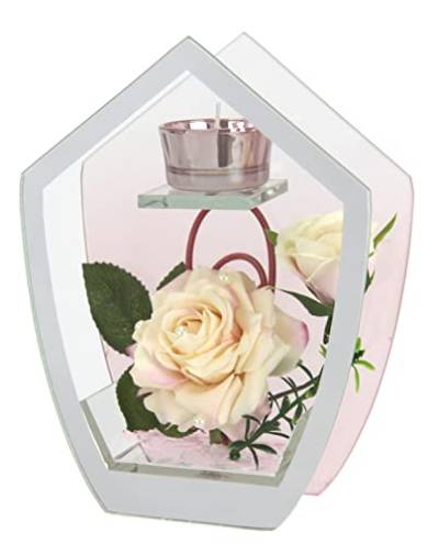 Teelichthalter aus Glas mit Teelicht-Kerze dekoriert mit Blume Rose Kerzen Kerzenhalter Kerzenständer Tischdeko Teelichtglas Laterne Windlicht romantische Deko Deko-Objekt Hochzeitsdeko von Flair Flower