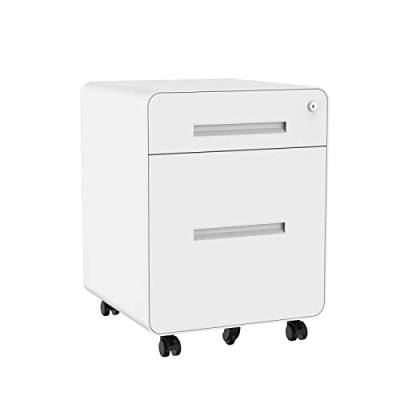 FLEXISPOT Rollcontainer mit 2 Schubladen Kommode weiß rollcontainer Schreibtisch Aktenschrank Büroschrank Unterschrank für Büro Wohnzimmer Schlafzimmer mit Schlüsselschloss und Anti-Kipp-Rad von FLEXISPOT