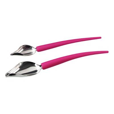 FMprofessional Déco-Spoon-Set, Dekorierlöffel mit Funktionsteil aus Edelstahl, Garnierlöffel mit Anti-Rutsch-Griff (Farbe: Pink/Silber), Menge: 2 Stück von FMprofessional