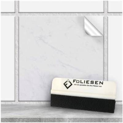 FoLIESEN Fliesenaufkleber 20x20 cm für Bad, Küche, Badezimmer - Fliesen-Folie selbstklebend - 10 Klebefliesen + Rakel, White Marble - 20x20 cm von FoLIESEN