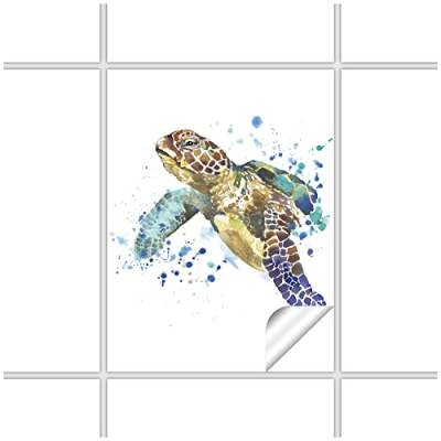 FoLIESEN Fliesenaufkleber - Deko-Bild für Bad, Küche, Badezimmer - Dekoration Fliesen-Bild Wasser-Schildkröte selbstklebend - Meeresschildkröte, Fliese - Bild (BxH):15x20 cm - 3 Stück von FoLIESEN