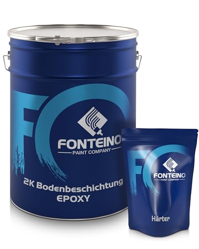 Fonteino 2K Epoxidharz Bodenbeschichtung Bodenfarbe Fußbodenfarbe Epoxy Garage - Silbergrau 10Kg von Fonteino