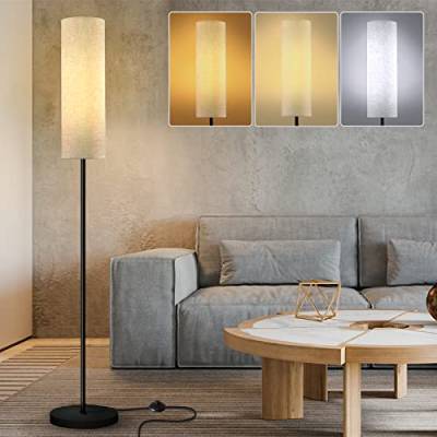 Stehlampe, LED Stehleuchte mit 3 Farbtemperaturen 3000-6500K 12W E27 Standleuchte Modern Leselampe mit Leinen Lampenschirm & Fußschalter Retro Stehlampe für Wohnzimmer, Schlafzimmer, 175cm von Fortand