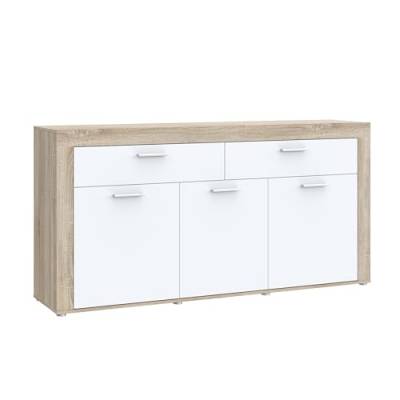 Forte ZUMBA Sideboard mit 2 Schubladen und 3 Türen, Holzwerkstoff, Weiß/Sonoma Eiche, B x H x T: 175,5 x 88,3 x 41 cm von Forte Möbel