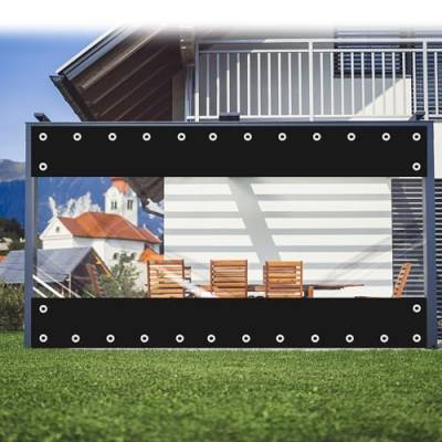 FoundGo Transparente Pavillonplane mit Ösen [Anpassbar innerhalb von 3.5x8m] 0.45mm PVC Wasserdicht Winddicht Vorhang Outdoor Plane für Draussen, Garage, Terrasse, Garten, Schwarz (Höhe x Breite) von FoundGo