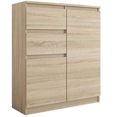 Framire S-2 Kommode in Sonoma Eiche, Kommode mit 2 Schubladen, 2 Türen, Schrank für Schlafzimmer, Wohnzimmer, Bad, 98 x 80 x 40 cm von Framire