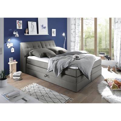 Fredriks Boxspringbett Venslev 160x200 cm Microfaser Grau mit Bettkasten/Matratze/Topper Modern von Fredriks