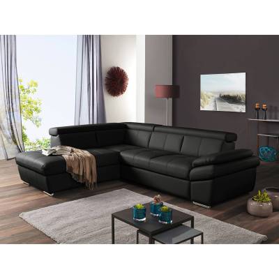 Fredriks Ecksofa Barvas II Schwarz Kunstleder 217x78x265 cm (BxHxT) mit Schlaffunktion/Bettkasten Modern von Fredriks