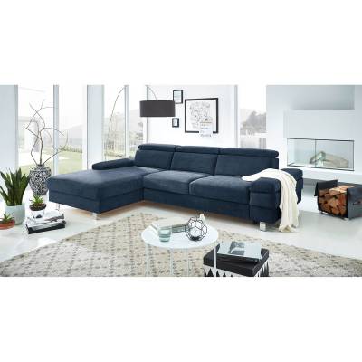 Fredriks Ecksofa Mundau I Marineblau Webstoff 268x82x182 cm mit Schlaffunktion und Bettkasten von Fredriks