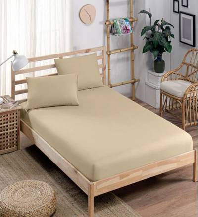 Bett-Set, Spannbettlaken (100X200 cm), Kissenbezug (50 x70 cm), beige, Furni24 von Furni24