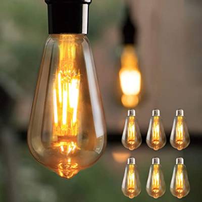 GBLY 6x LED Vintage Edison Glühbirne E27 4W Retro Glühlampe ST64 Leuchtmittel LED Filament Dekorative Lampen 2700K Warmweiß Licht Antike Beleuchtung für Haus Café Bar Restaurant von GBLY