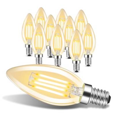GBLY 10 Stück LED E14 Glühbirne Leuchtmittel: Warmweiß Lampe kerze 4W 2700K Filament Birne Retro Edison C35 Glühlampe Vintage Light Bulb Glas Energiesparlampe - Nicht Dimmbar von GBLY
