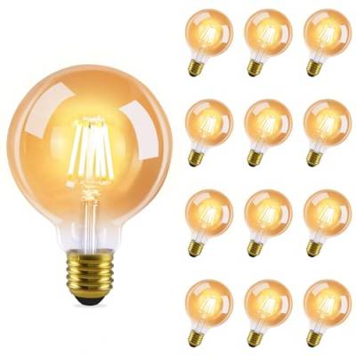 GBLY 12 Stück LED Glühbirne E27 Vintage Lampe - G80 Warmweiss Filament Leuchtmittel 2700K 4W Edison Retro Glühlampe Warmweiß Birne Glas Antike Energiesparlampe für Hotel Haus Café Bar von GBLY