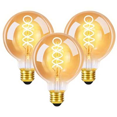 GBLY LED Glühbirne E27 Vintage Lampe: 3 Pack G80 Retro Edison Glühlampe 4W Dekorative Globelampen Warmweiß Filament Birne 2200K für Nostalgie und Beleuchtung im Restaurant Haus Café Bar von GBLY