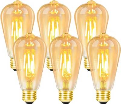 GBLY 6 Stück E27 LED Glühbirne Leuchtmittel: Vintage Lampe ST64 Edison Birne 4W 2700K Warmweiß Filament Glühlampe Retro Beleuchtung Light Bulb Glas Energiesparlampe - Nicht Dimmbar von GBLY