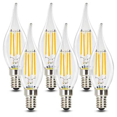 GBLY 6 Stück LED E14 Glühbirne Leuchtmittel: Lampe Warmweiß kerze Birne 4W 2700K Filament Retro Edison Glühlampe Vintage Light Bulb Glas Energiesparlampe - Nicht Dimmbar von GBLY