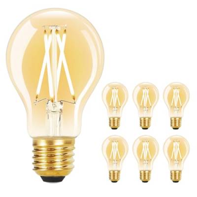 GBLY 6 Stück LED Glühbirne E27 Vintage Lampe - A60 Warmweiss Filament Leuchtmittel Edison Retro Glühlampe 2700K 4W Warmweiß Birne Glas Antike Energiesparlampe für Hotel Haus Café Bar von GBLY
