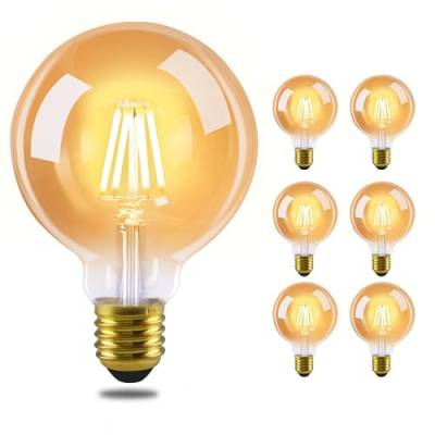 GBLY 6 Stück LED Glühbirne E27 Vintage Lampe - G80 Warmweiss Filament Leuchtmittel 2700K 4W Edison Retro Glühlampe Warmweiß Birne Glas Antike Energiesparlampe für Hotel Haus Café Bar von GBLY