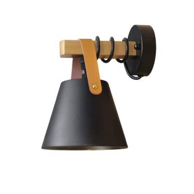 GBLY Vintage Wandleuchte Retro E27 Wandlampe in Schwarz Industrial innen Wandbeleuchtung aus Holz Leder Kunststoff für Wohnzimmer Schlafzimmer Küche Esszimmer Flur Treppenhaus Cafes (ohne Birne) von GBLY