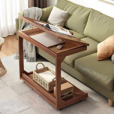 GHBXJX Holz Sofa Beistelltisch C Form Couchtisch mit Rollen, Modern Coffee Table Couch Tisch, Stubentisch Nachttisch, Klein Beistelltische fürs Wohnzimmer und Schlafzimmer, Walnuss,40cm von GHBXJX