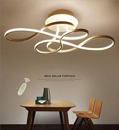 GHY LED Dimmbar Deckenleuchte Modern Wohnzimmerlampe Creative Aluminium Acryl Design Lampe Decke Fixture Beleuchtung Innen Dekorative Deckenbeleuchtung Für Schlafzimmer Küche Büro,Gold,53x34cm/75W von GHY