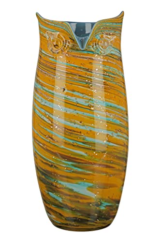 GILDE GLAS art Design Vase aus Glas - Eule - Deko Wohnzimmer - Geschenk für Frauen Weihnachten Geburtstag - mundgeblasen aus durchgefärbtem Glas - Farbe: Gelb Türkis - Höhe 28 cm von GILDE GLAS art
